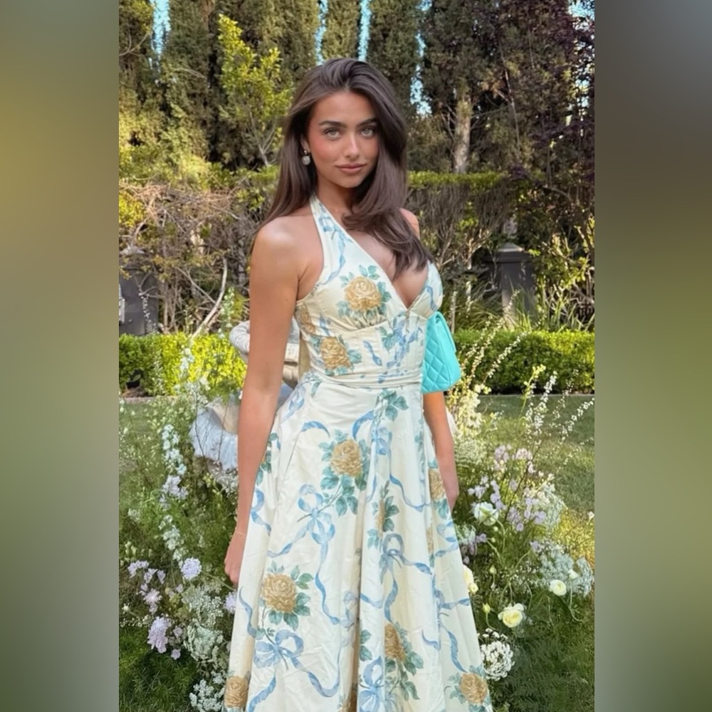 House of CB Cream Floral Halter Midi Dress - Picture 3 of 11